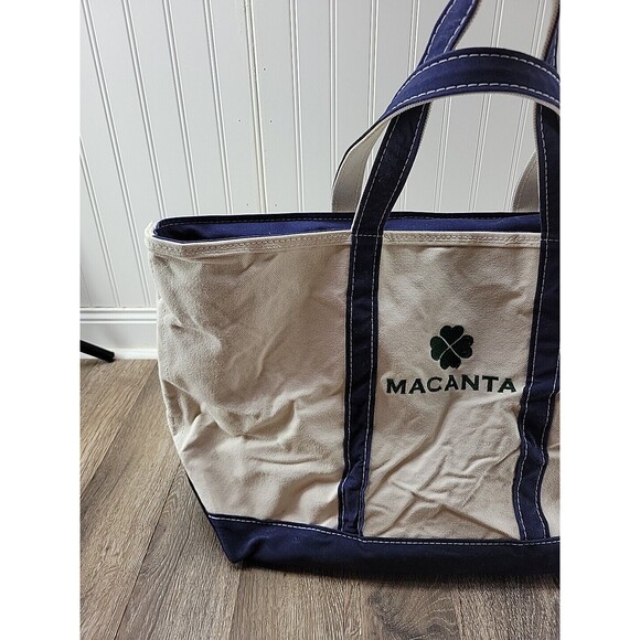 LL BEAN Boat and Tote USA Large Canvas Bag Blue Straps Classic 17" x 13" x 7" - Picture 3 of 14